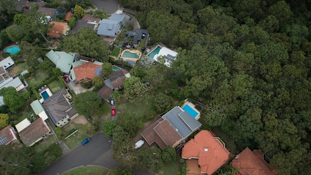 Residents at war: the three neighbouring properties meet at a cul de sac in East Ryde.