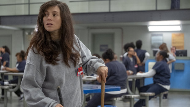 Yael Stone as new mother Lorna, who has become more grounded, by the seventh and final season of Orange is the New Black.