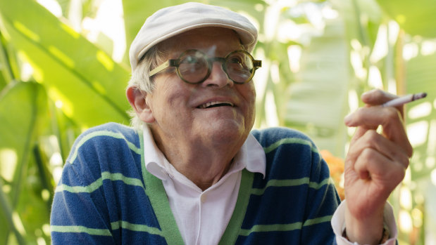 David Hockney on his deck at his home in the Hollywood Hills section of Los Angeles in 2017.