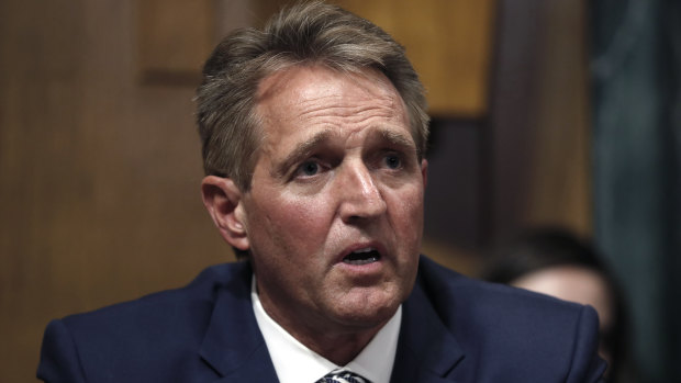 Republican Senator Jeff Flake speaks during the Senate Judiciary Committee hearing about an FBI investigation on Friday.