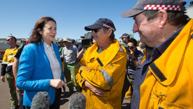 Queensland Premier Annastacia Palaszczuk meets with rural firefighters at the Peregian Springs Control Centre on Thursday.