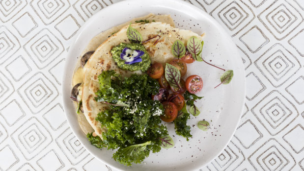 The mushroom crepe, which oozes plant-based cheesy goodness, is also strikingly beautiful to look at. 