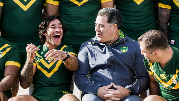 Infectious laugh: Johnathan Thurston entertains the troops in Kangaroos camp.