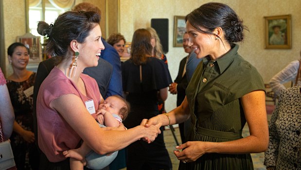 Meghan changed into a dress by US designer Brandon Maxwell for the afternoon reception at Admiralty House where she met singer Missy Higgins among others.