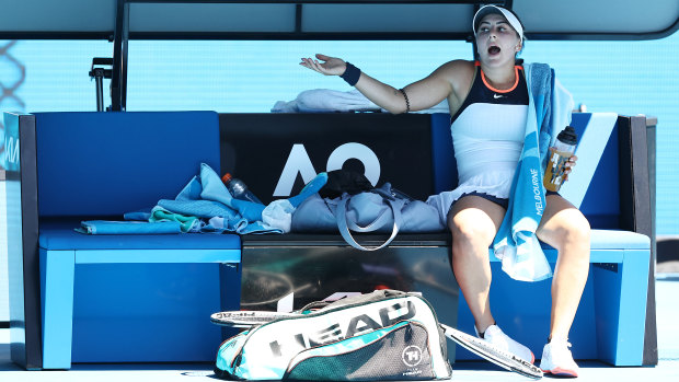 Bianca Andreescu during her second round loss to Su-Wei Hsieh on Wednesday.