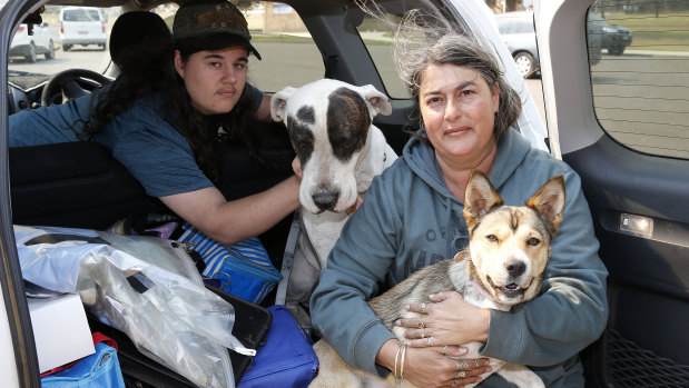 Sharon Ashby, son Nicholas and their two dogs Dexter and Cinnamon were evacuated from their home in Old Bar Road.