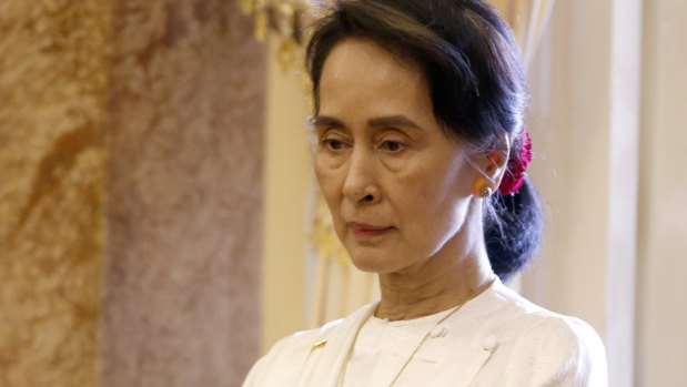 Myanmar's leader Aung San Suu Kyi in Vietnam on Thursday.