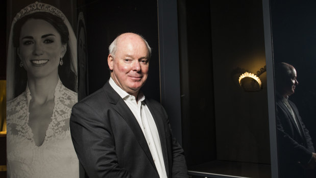  National Gallery of Australia director Gerard Vaughan with the Halo tiara worn by Kate Middleton for her wedding to Prince William in 2011.