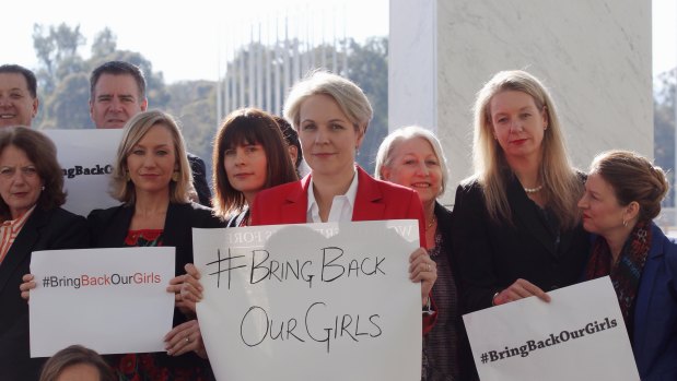 Australian MPs, including then shadow foreign minister Tanya Plibersek, centre, join the #bringbackourgirls campaign in 2014.