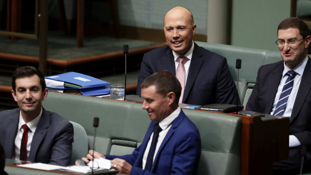 Peter Dutton on the backbench during question time on Tuesday.