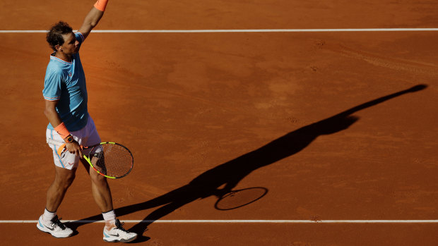Rafael Nadal after winning against Leonardo Mayer in Barcelona.