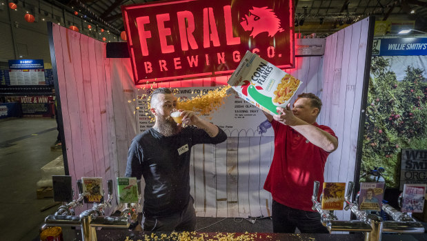 Brendan and Damian from Feral Brewing (founder and NSW Brand ambassador) with their breakfast cereal beer on Friday.