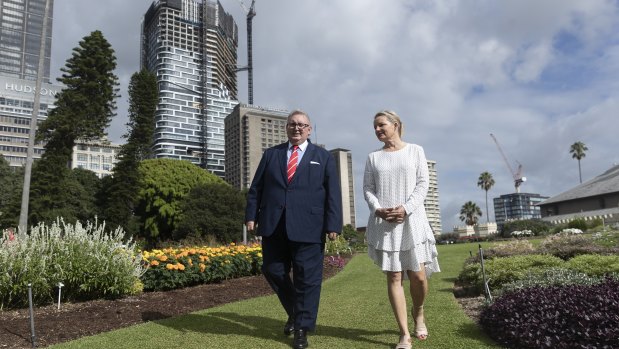 Federal Environment Minister Sussan Ley and NSW Minister for Arts Don Harwin at the Royal Botanic Gardens in Sydney.