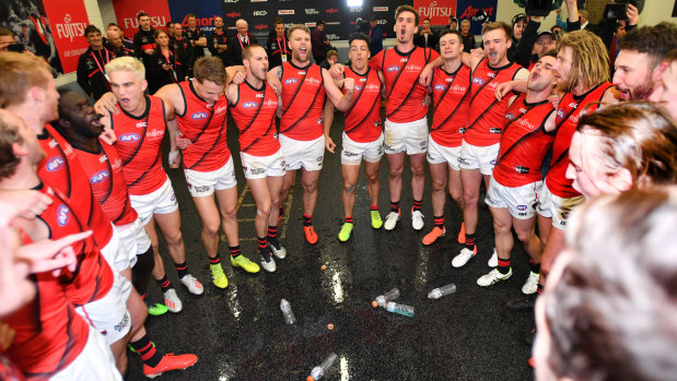 See the Bombers fly up: Celebrating the round 18 win against Adelaide.