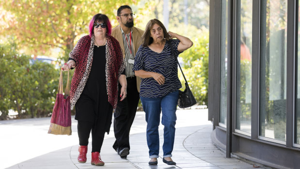 Steven Freeman's mother Narelle King (right), and Julie Tong (left), arrive at ACT Magistrates Court.