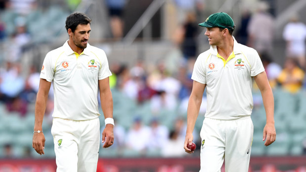 Josh Hazlewood (right) might be just ahead of his long-term sparring partner Mitchell Starc.