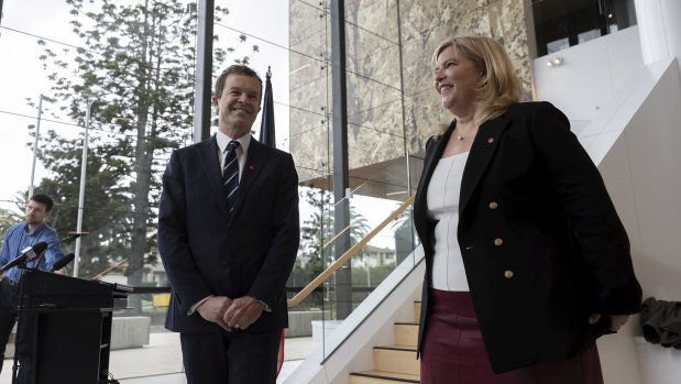 Attorney General Mark Speakman and Minister for Mental Health Bronnie Taylor at the announcement of a new suicide monitoring system at the NSW Coroner's in Lidcombe.