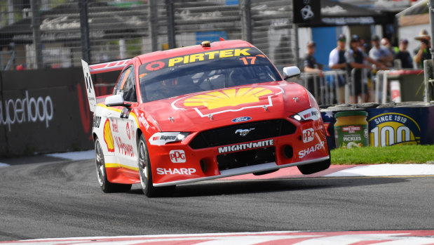 Setting the pace: Scott McLaughlin's Shell V Power Mustang during practice at the Superloop Adelaide 500.