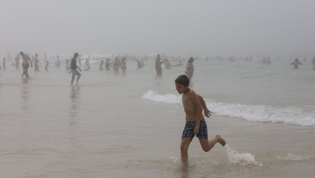 Heavy fog rolls over Bondi at midday on Wednesday.