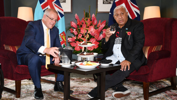 Australian Prime Minister Scott Morrison with Fijian Prime Minister Frank Bainimarama last year.