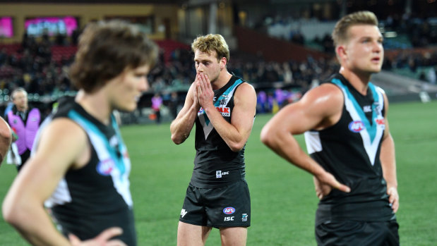 Empty feeling: Port Adelaide lose to West Coast after the final siren.