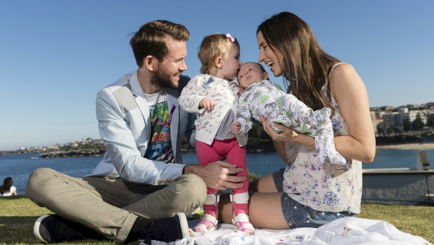 Aviana, with parents Johnny and Bethan McElwee and brother Hugo, on Sunday. 