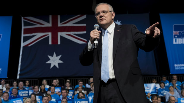 Scott Morrison speaks at a Liberal Party rally at Sydney Olympic Park on Sunday.