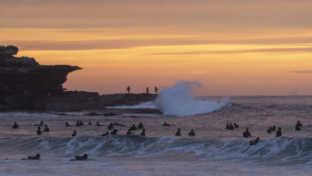 Surfers return to Maroubra beach on Monday.