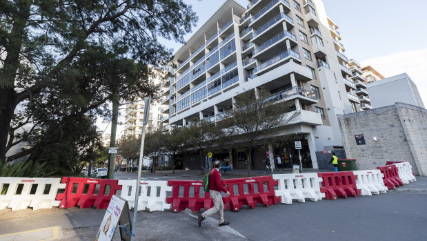 The evacuated building in Bourke Street, Mascot.