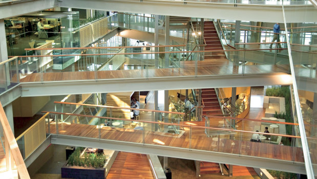 An internal view of NAB's headquarters in the Docklands. 