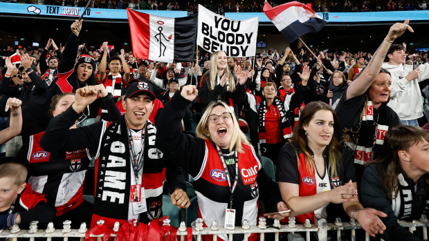 St Kilda fans at the MCG for their side’s clash with Collingwood earlier this year.