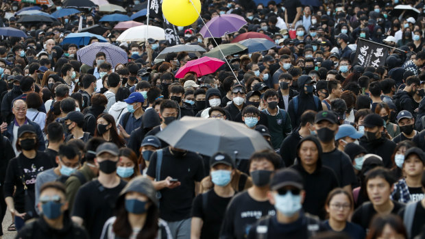 Pro-democracy rallies in Hong Kong, such as this one on Sunday, have been attributed to foreign interference.