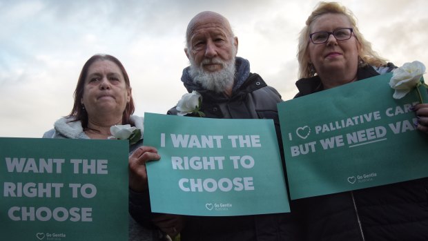 Euthanasia supporters rally on the steps of Parliament House, Perth.