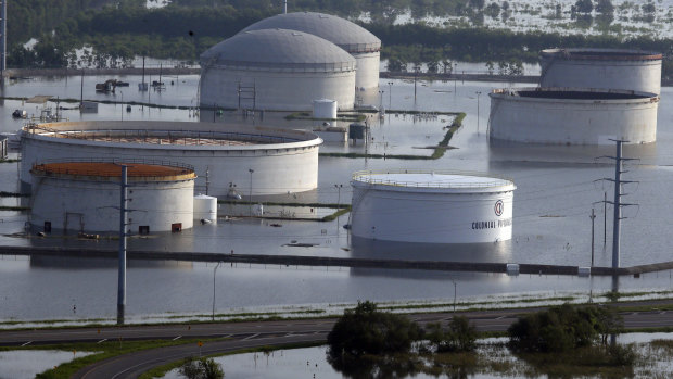 Holding tanks for Colonial Pipeline Company during Tropical Storm Harvey in Port Arthur, Texas in 2017.