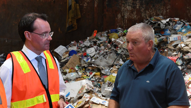Opposition Leader Michael O'Brien meets with Kevin Clark from Clark's Recycling in Ballarat.