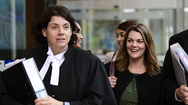 Sarah Hanson-Young (right) leaves court last year with her barrister Sue Chrysanthou.