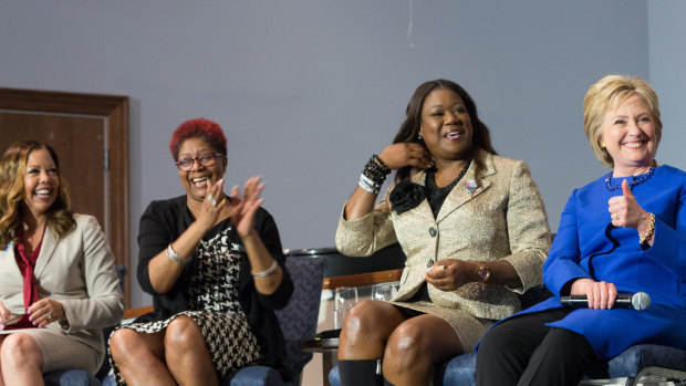 Lucy McBath, far left, at a forum on gun violence with Hillary Clinton in 2016. 