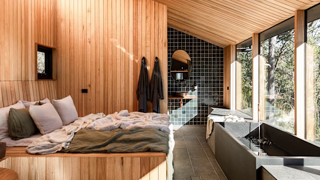 The Hunter’s rooms are designed to offer forest bathing from the bathtub.