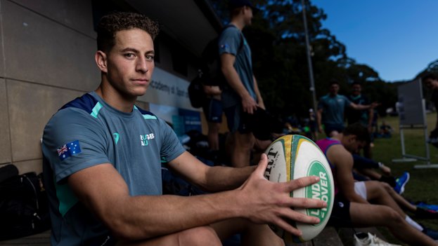 Mark Nawaqanitawase photographed in 2019 with the Junior Wallabies. 