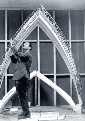 Joe Bertony at work on a model of the erection arch in 1963. 