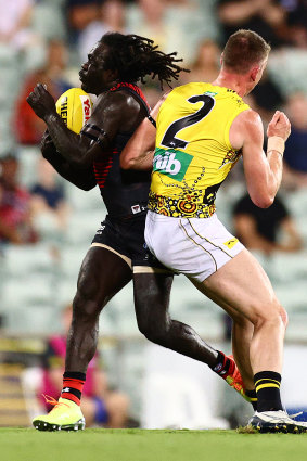 Dylan Grimes and Anthony McDonald-Tipungwuti were part of a controversial free kick call.