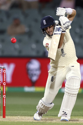 Joe Root plays one through the off-side on day four in Adelaide.