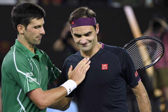 Novak Djokovic with Roger Federer after their semi-final showdown at the Australian Open. 