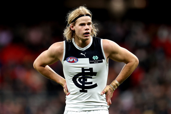 Ruckman Tom De Koning played a significant role in Carlton’s hard-fought win over North Melbourne