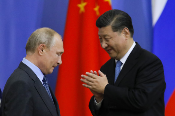 Russian President Vladimir Putin and Chinese President Xi Jinping at the St. Petersburg International Economic Forum in 2019.