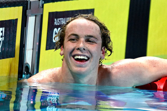 Sam Short after winning the men’s 1500m final at the Australian Swimming Championships.