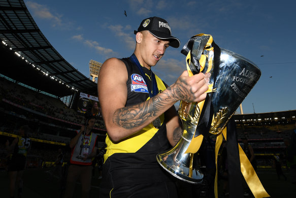 Shai Bolton takes in the Tigers' premiership win.