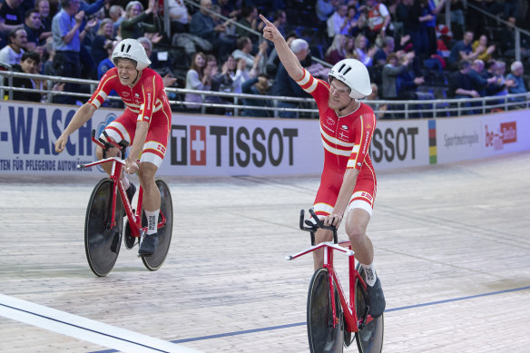Lasse Hansen (left) and Frederik Madsen were part of Denmark's triumphant team pursuit quartet.