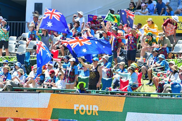 Australian fans cheer on their side on day three.
