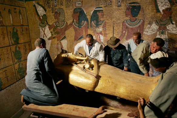 King Tutankhamun’s stone sarcophagus was lifted in 2007 so the pharaoh’s remains could be moved to a climate-controlled glass box within his tomb in the Valley of the Kings, Egypt.